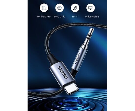  Кабель UGREEN CM450 20192 USB-C Male to 3.5mm Male Audio Cable with Chip 1m Black 