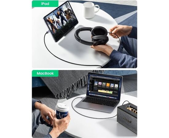  Кабель UGREEN CM450 20192 USB-C Male to 3.5mm Male Audio Cable with Chip 1m Black 