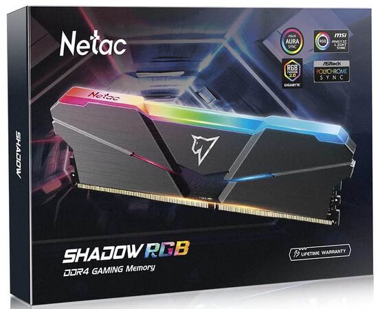  ОЗУ Netac Shadow (NTSRD4P26SP-08E) DDR 4 DIMM 8Gb PC21300, 2666Mhz, RGB, C19 Grey, с радиатором 