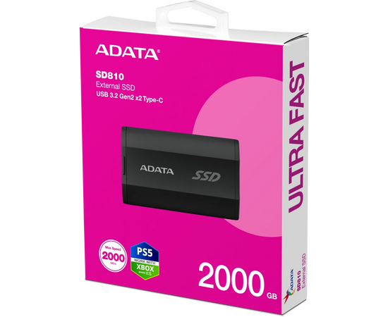  SSD A-DATA SD810 (SD810-2000G-CBK) 2TB, External, USB 3.2 Type-C, R/W -2000/2000 MB/s черный 