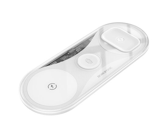  Беспроводное зарядное устройство BOROFONE BQ19 Powerful 3-in-1 для iPhone+Airpods+Apple Watch, 3A, 5W/7.5W/10W/15W, белый 
