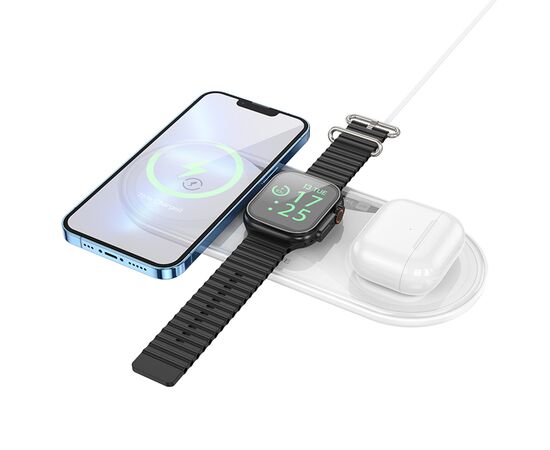  Беспроводное зарядное устройство BOROFONE BQ19 Powerful 3-in-1 для iPhone+Airpods+Apple Watch, 3A, 5W/7.5W/10W/15W, белый 