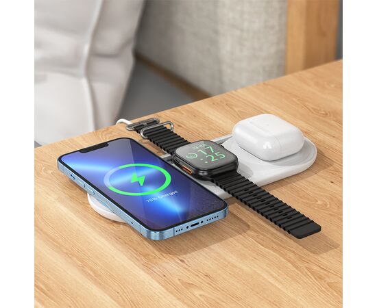  Беспроводное зарядное устройство BOROFONE BQ19 Powerful 3-in-1 для iPhone+Airpods+Apple Watch, 3A, 5W/7.5W/10W/15W, белый 