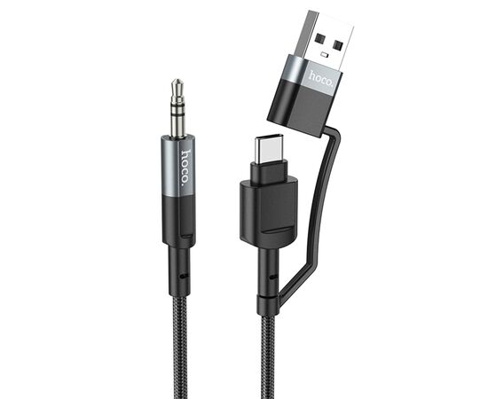  Аудиокабель HOCO UPA23 AUX Jack 3.5 (m) - USB (m) / Type-C (m), 1 м, серый металлик 