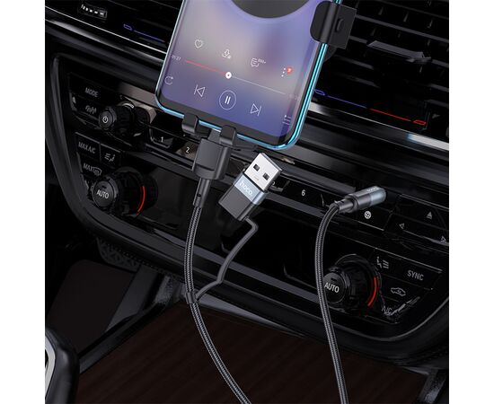  Аудиокабель HOCO UPA23 AUX Jack 3.5 (m) - USB (m) / Type-C (m), 1 м, серый металлик 