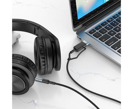  Аудиокабель HOCO UPA23 AUX Jack 3.5 (m) - USB (m) / Type-C (m), 1 м, серый металлик 
