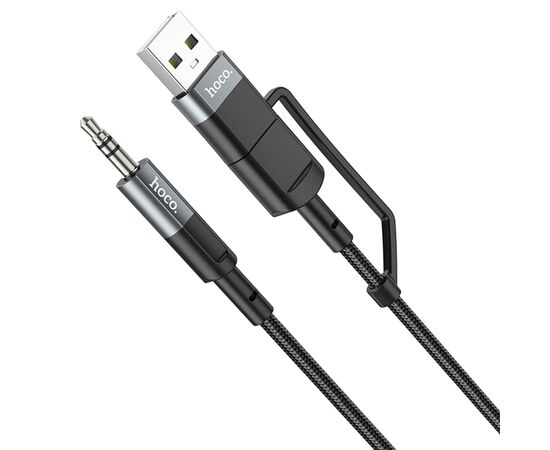  Аудиокабель HOCO UPA23 AUX Jack 3.5 (m) - USB (m) / Type-C (m), 1 м, серый металлик 