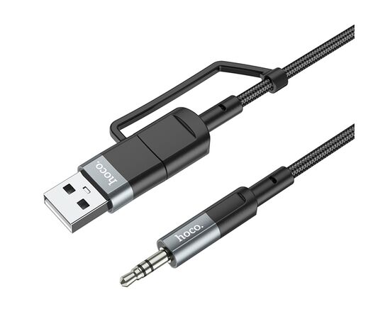  Аудиокабель HOCO UPA23 AUX Jack 3.5 (m) - USB (m) / Type-C (m), 1 м, серый металлик 