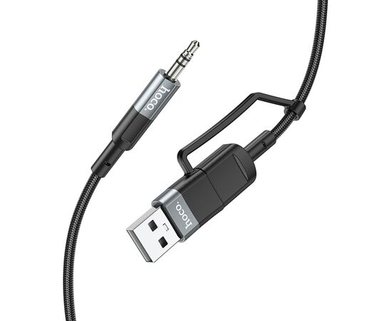  Аудиокабель HOCO UPA23 AUX Jack 3.5 (m) - USB (m) / Type-C (m), 1 м, серый металлик 