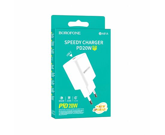  Адаптер Сетевой Borofone BA81A PD Type-C 20W (white) (225519) 