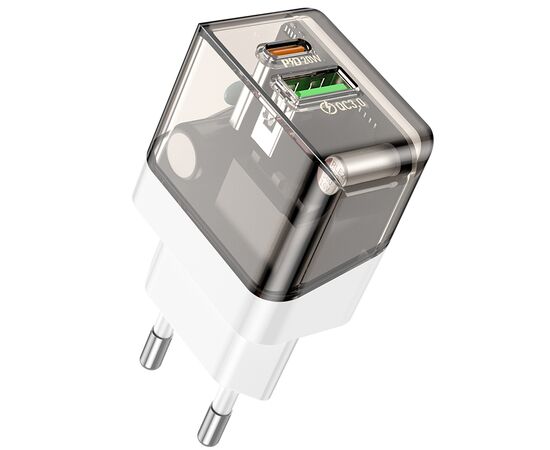  СЗУ 1USB QC3.0 + 1Type-C PD 20W быстрая зарядка Borofone BA80A (Transparent Black) 