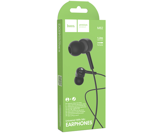  Наушники вакуумные AUX разъём с МК и рег.громкости длина 1.2м Hoco M82 (Black) 