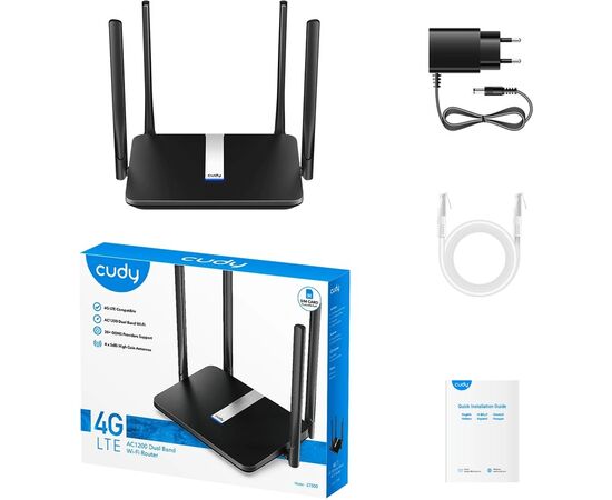  Роутер беспроводной Cudy LT500 AC1200 10/100BASE-TX/4G cat.4 черный 