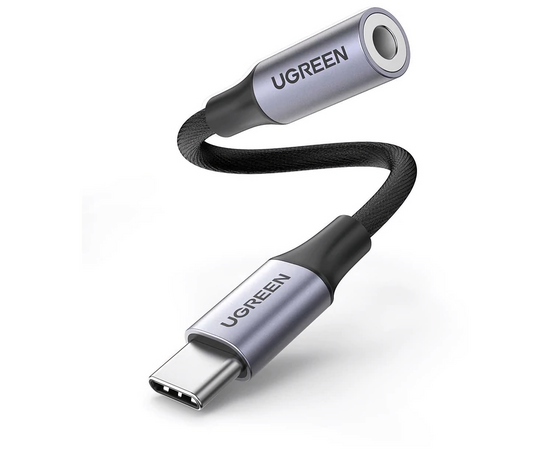  Адаптер UGREEN AV161 80154 Type C Male To 3.5mm Audio Adapter 10cm Space Gray 