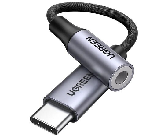  Адаптер UGREEN AV161 80154 Type C Male To 3.5mm Audio Adapter 10cm Space Gray 