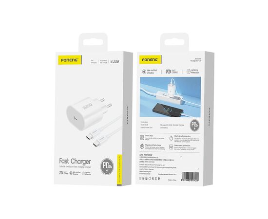  СЗУ Foneng EU39 USB-C, PD20W + кабель Type-C to Type-C (White) 