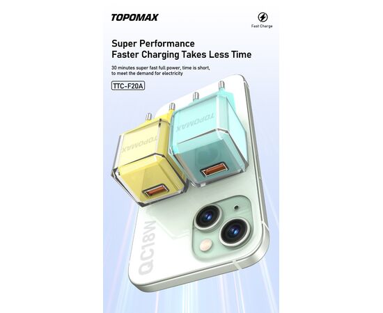  СЗУ TOPOMAX TTC-F20A micro QC 3.0, Fast Charger, USB-A, 18W + cabel micro (желтый) 