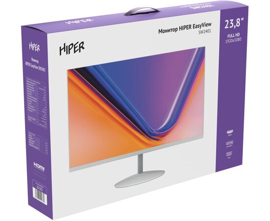  Монитор Hiper 23.8" EasyView SW2401 белый IPS LED 5ms 16:9 HDMI M/M матовая 250cd 178гр/178гр 1920x1080 75Hz FreeSync VGA DP FHD 3.5кг 