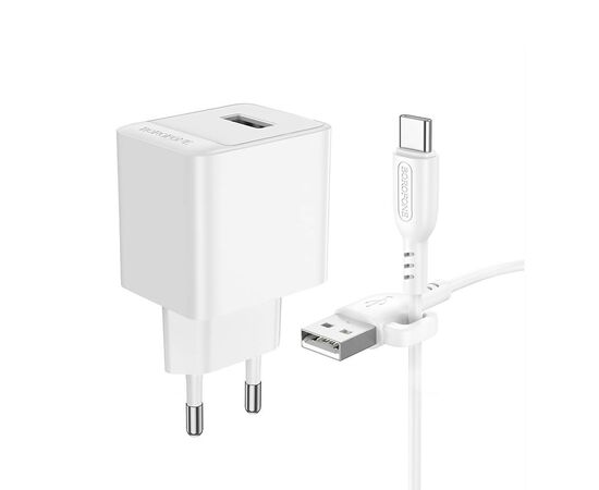  Адаптер Сетевой с кабелем Borofone BAS11A Erudite USB 2,1A/10,5W (USB/Type-C) (white) (225096) 