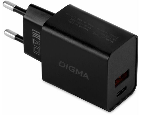  Сетевое зарядное устройство Digma DGW2D 20W 3A+1A (PD+QC) USB-C/USB-A универсальное черный (DGW2D0F110BK) 