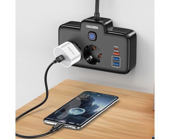  Сетевой фильтр KAKUSIGA KSC-1254 2 розетки 3 USB 1 USB-C Black 