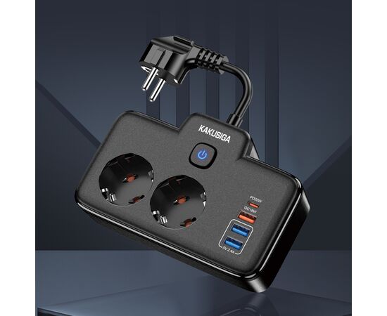  Сетевой фильтр KAKUSIGA KSC-1254 2 розетки 3 USB 1 USB-C Black 