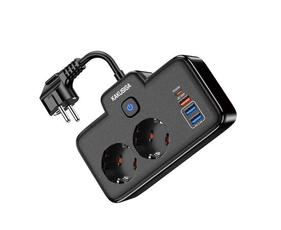  Сетевой фильтр KAKUSIGA KSC-1254 2 розетки 3 USB 1 USB-C Black 