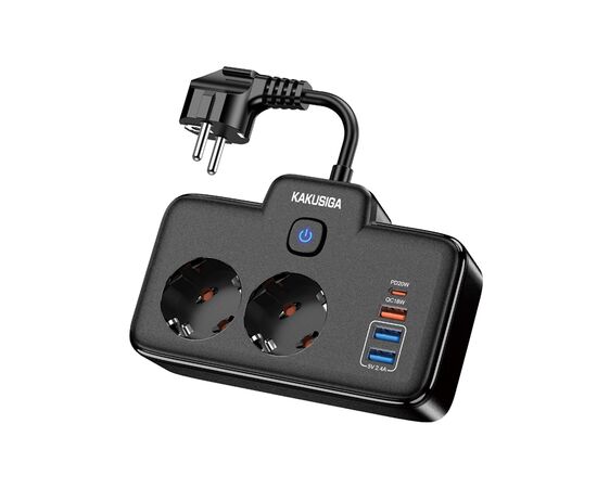  Сетевой фильтр KAKUSIGA KSC-1254 2 розетки 3 USB 1 USB-C Black 