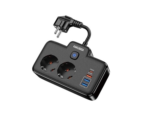  Сетевой фильтр KAKUSIGA KSC-1254 2 розетки 3 USB 1 USB-C Black 