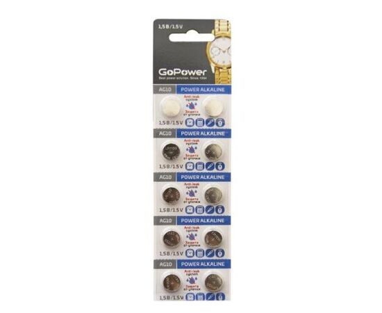  Батарейка GoPower G10/LR1130/LR54/389A/189 BL10 Alkaline 1.5V (10/1000/3600) 