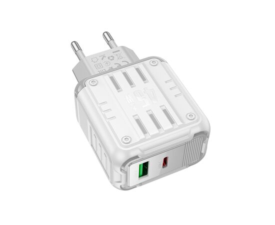  Блок питания сетевой 1 USB, 1 Type-C HOCO C136A, Rock, 45Вт, PD, QC, FCP, AFC, цвет: белый 