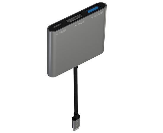  Мульти Хаб PERO MH08, USB-С TO USB-C + HDMI + USB 3.0, серый 