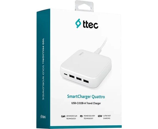  СЗУ TTEC 2SCG02B SmartCharger Quattro GAN PD GaN USB-C 45W/USB-A 20W *3 White 