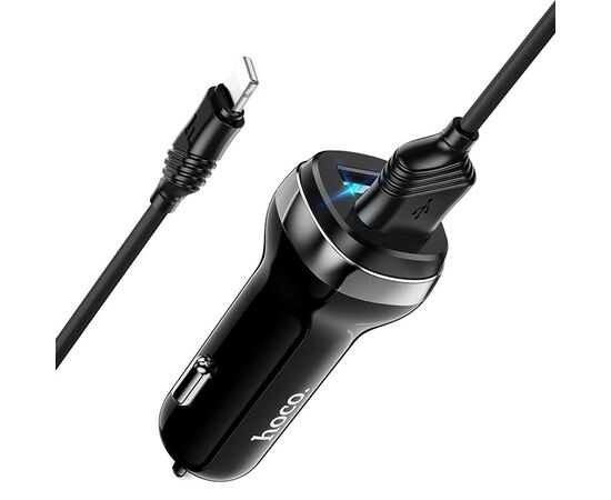  Адаптер Автомобильный с кабелем Hoco Z40 Superior 2USB/5V/2.4A +lightning (black) (202566) 