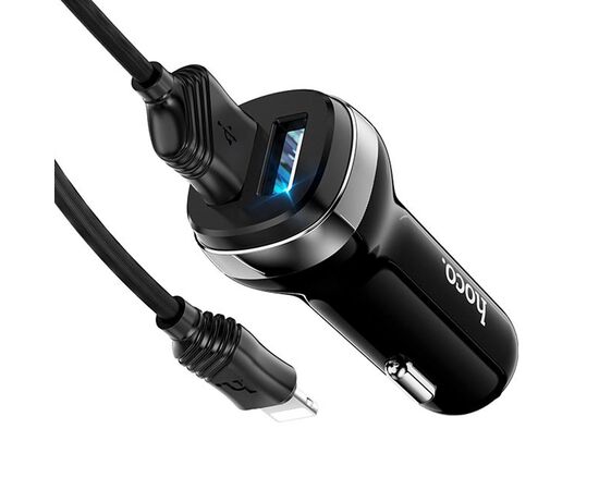  Адаптер Автомобильный с кабелем Hoco Z40 Superior 2USB/5V/2.4A +lightning (black) (202566) 