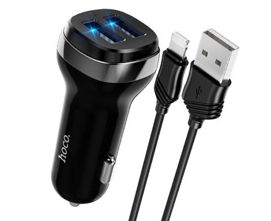  Адаптер Автомобильный с кабелем Hoco Z40 Superior 2USB/5V/2.4A +lightning (black) (202566) 