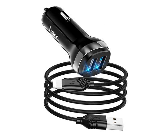 Адаптер Автомобильный с кабелем Hoco Z40 Superior 2USB/5V/2.4A +lightning (black) (202566) 
