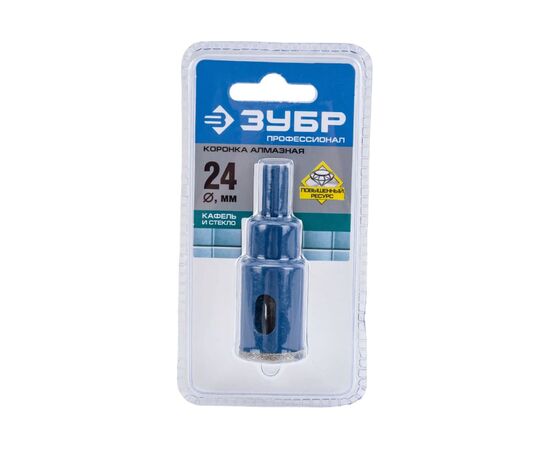  Коронка Зубр 29850-24 по каф/стекл Д-24мм (1пред.) для шуруповертов/дрелей 
