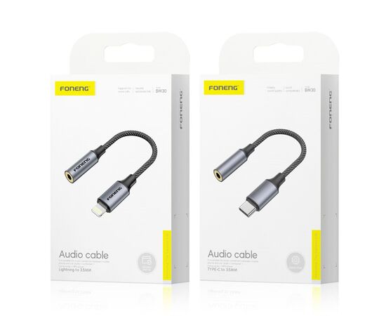  Адаптер AUX 3,5 - Type-C Foneng BM30, 14см (Metal Gray) 