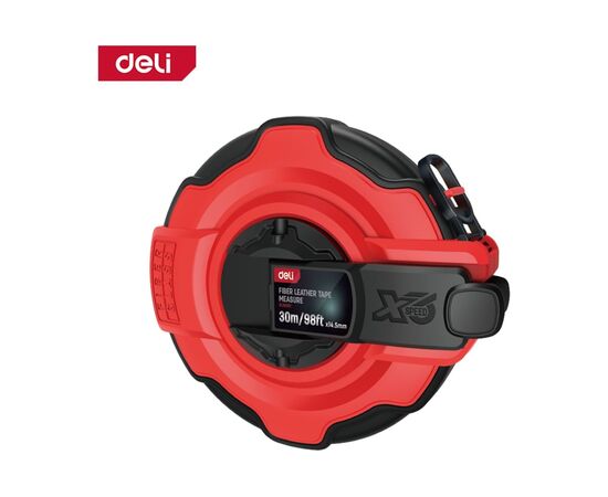  Мерная лента Deli DL9930Y 30мх14,5мм, ударопрочный корпус с резиновыми вставками, полотно из стекловолокна и ПВХ, увеличенная скорость сматывания ле 